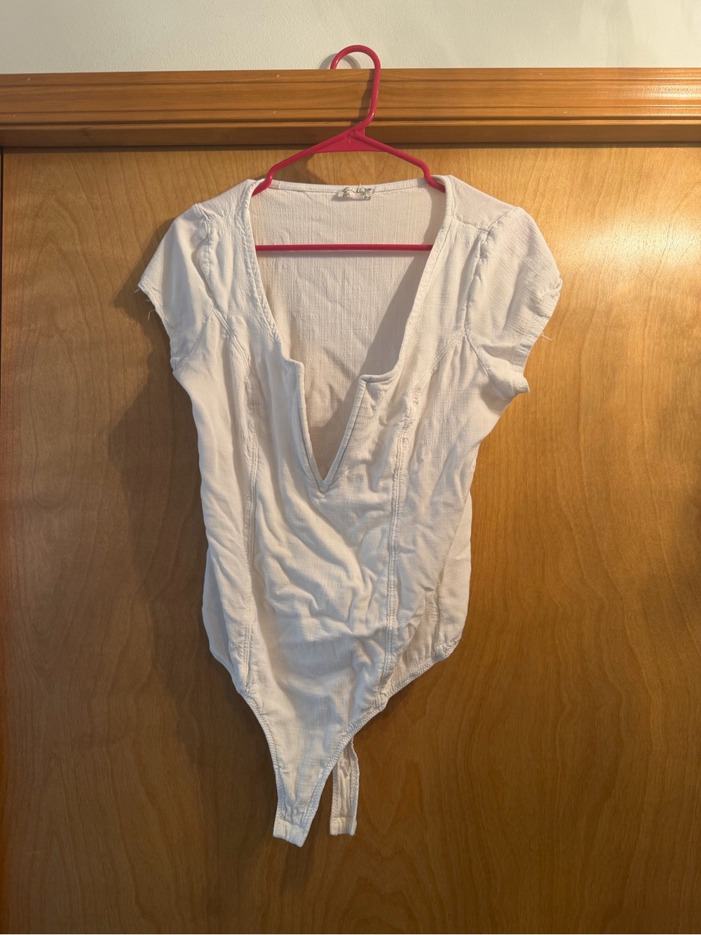 Free people intimately White Ribbed Deep V Short Sleeve Bodysuit